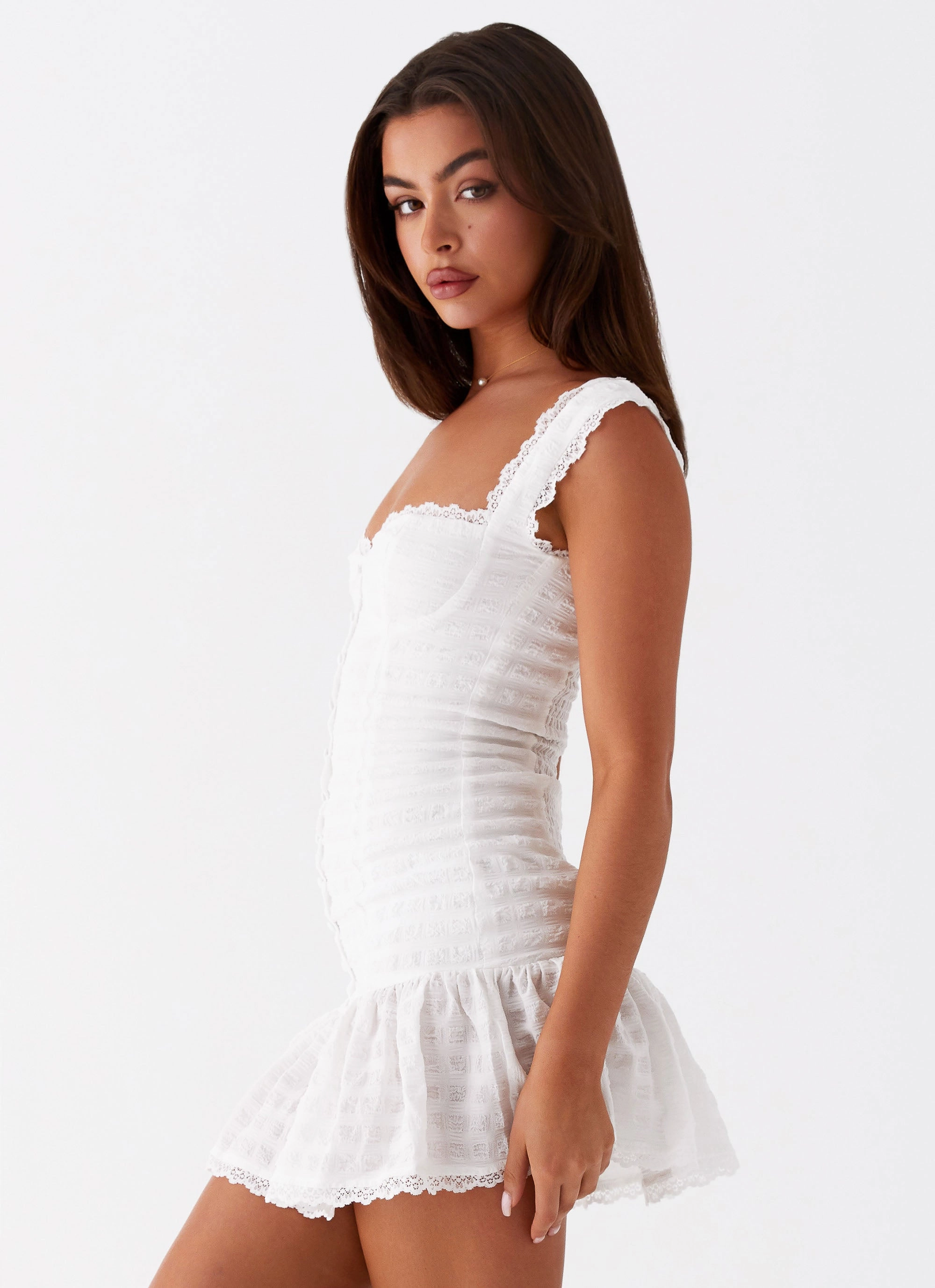 Kristina Mini Dress - White Zip Closure Formal dinner wear