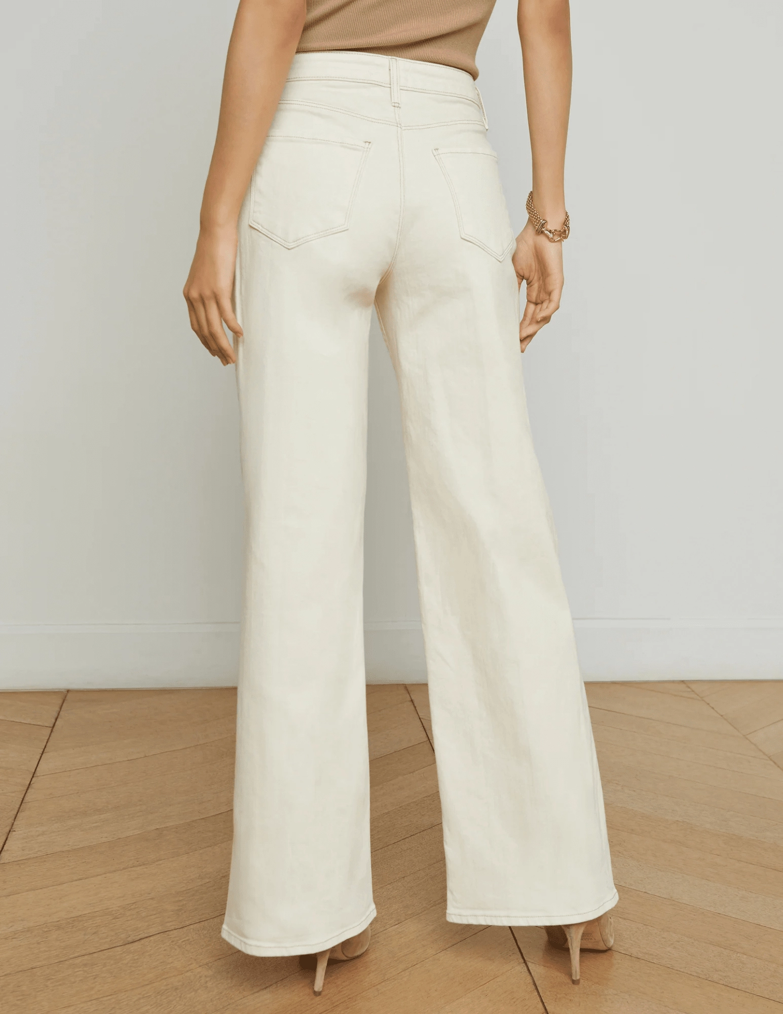 L??AGENCE Alicent High Rise Wide Leg Crop Jeans in Macadamia Flexible Knee Panels