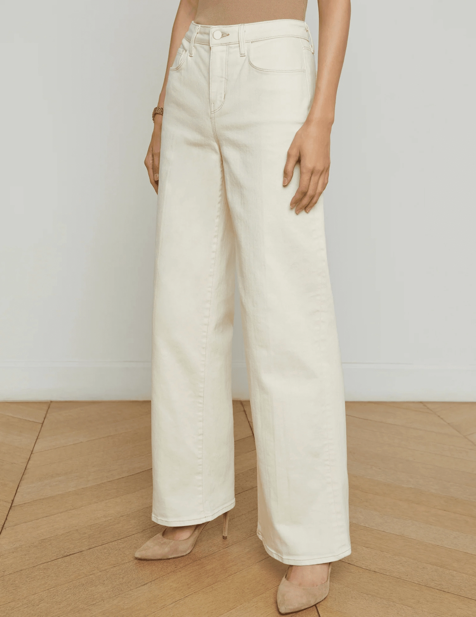 No Bulk Seam Design L??AGENCE Alicent High Rise Wide Leg Crop Jeans in Macadamia
