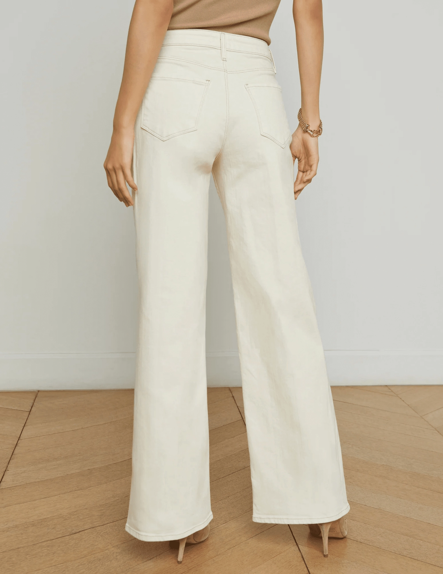 L??AGENCE Alicent High Rise Wide Leg Crop Jeans in Macadamia Reliable Layer