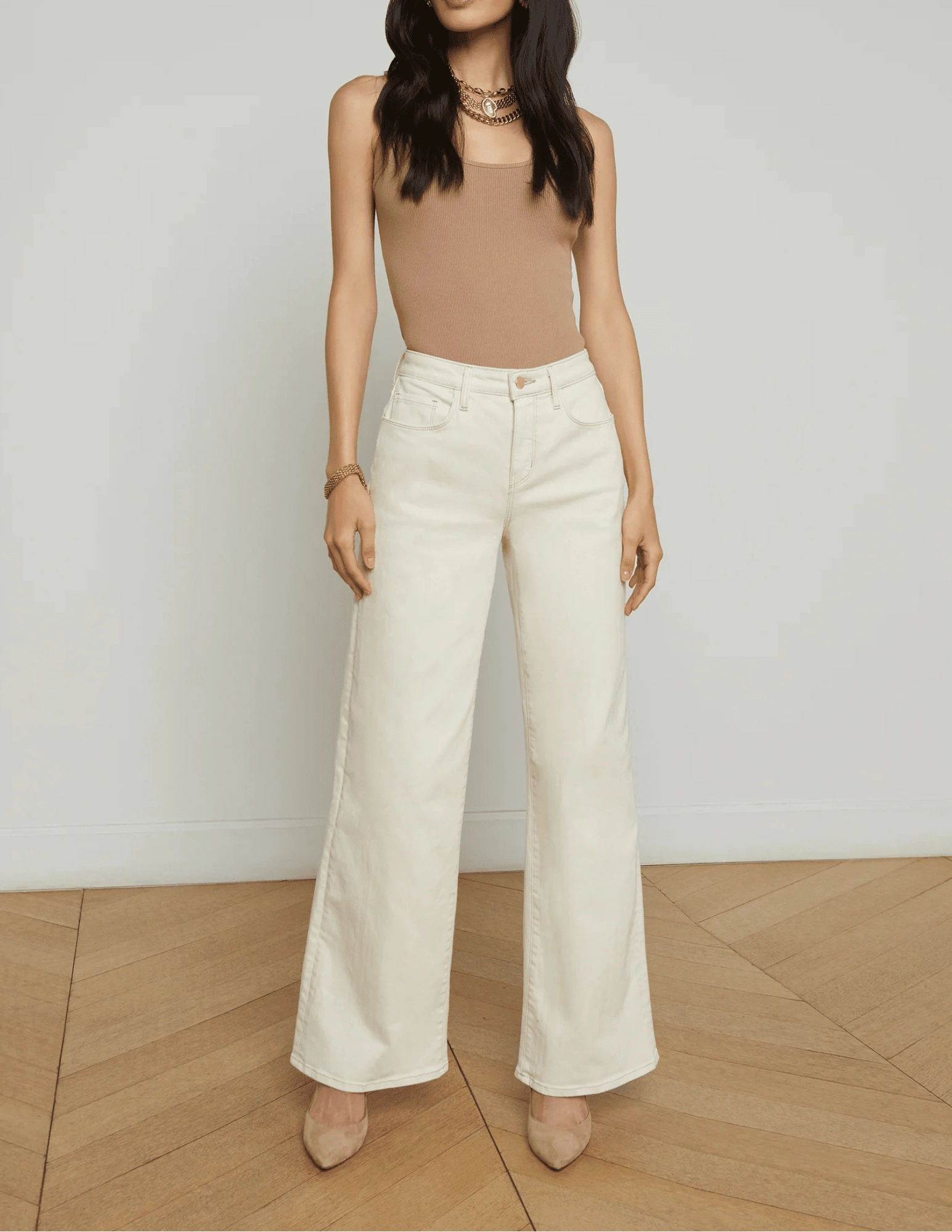 Movement Friendly L??AGENCE Alicent High Rise Wide Leg Crop Jeans in Macadamia