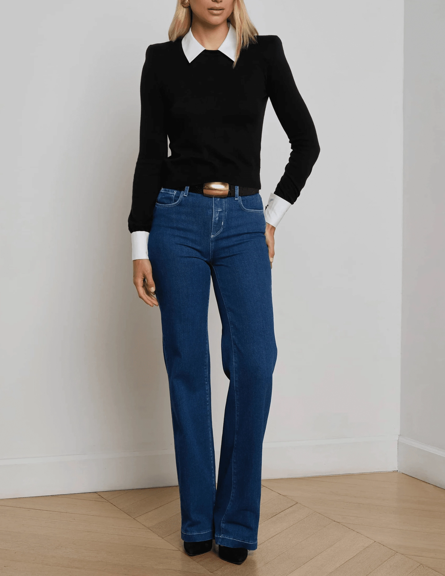 HighDensityFoam High Durability Material L'AGENCE April Poplin Collar Sweater