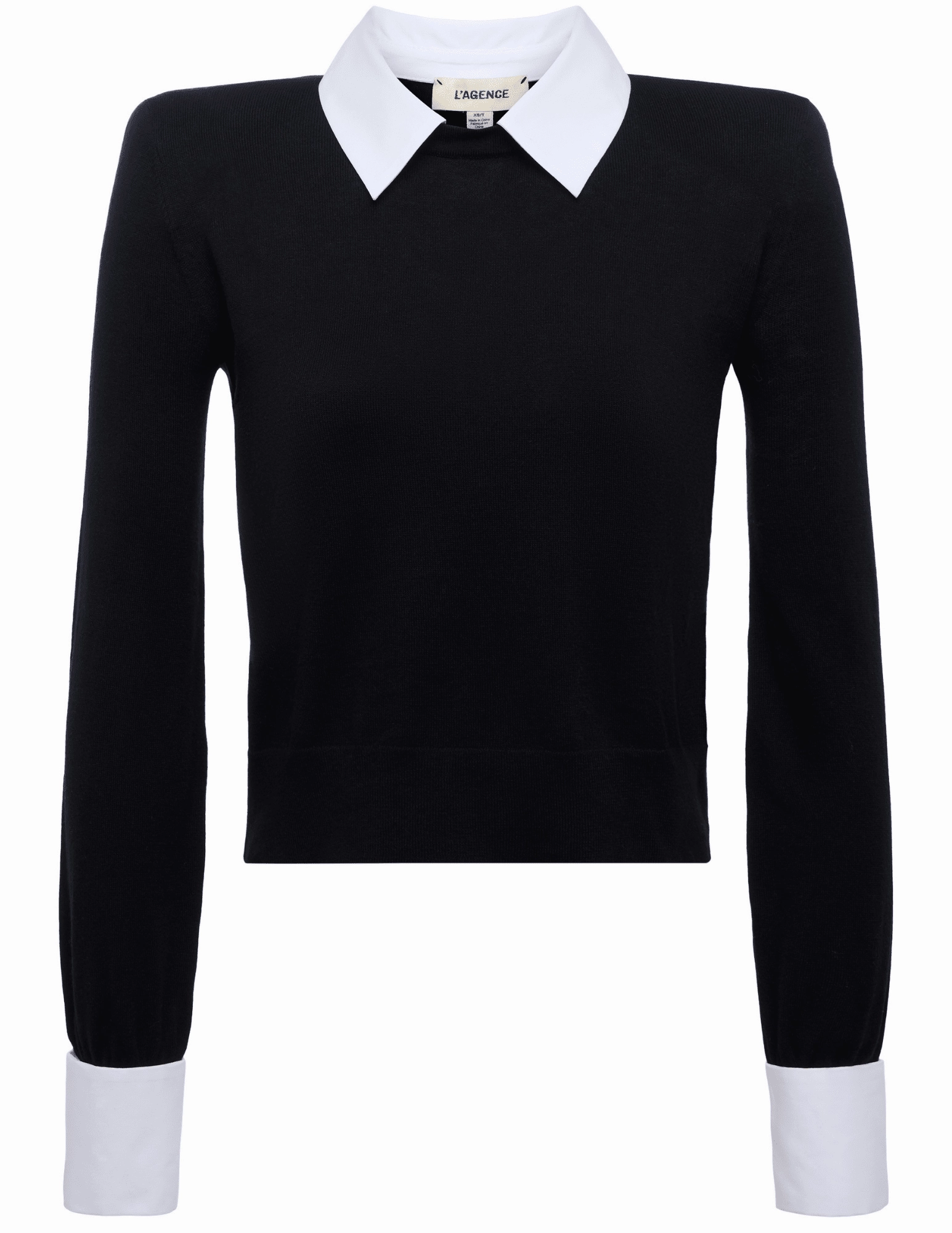 L'AGENCE April Poplin Collar Sweater SweatGuard Lining
