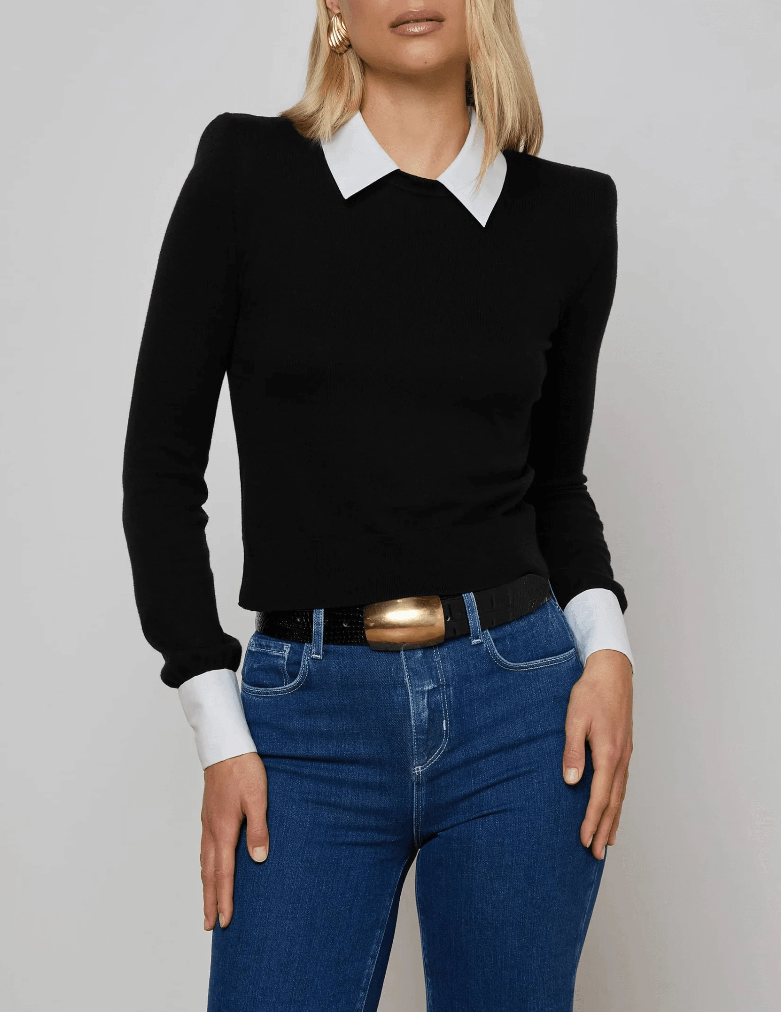 L'AGENCE April Poplin Collar Sweater Versatile Style