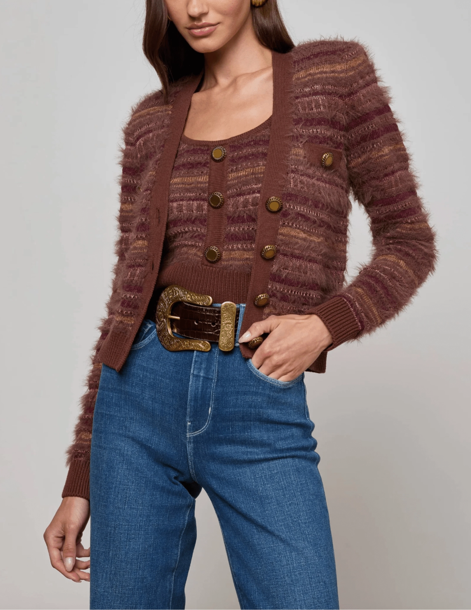 Breathable mesh lining Warm Knit L'AGENCE Ariadne Mixed Stitch Cardigan