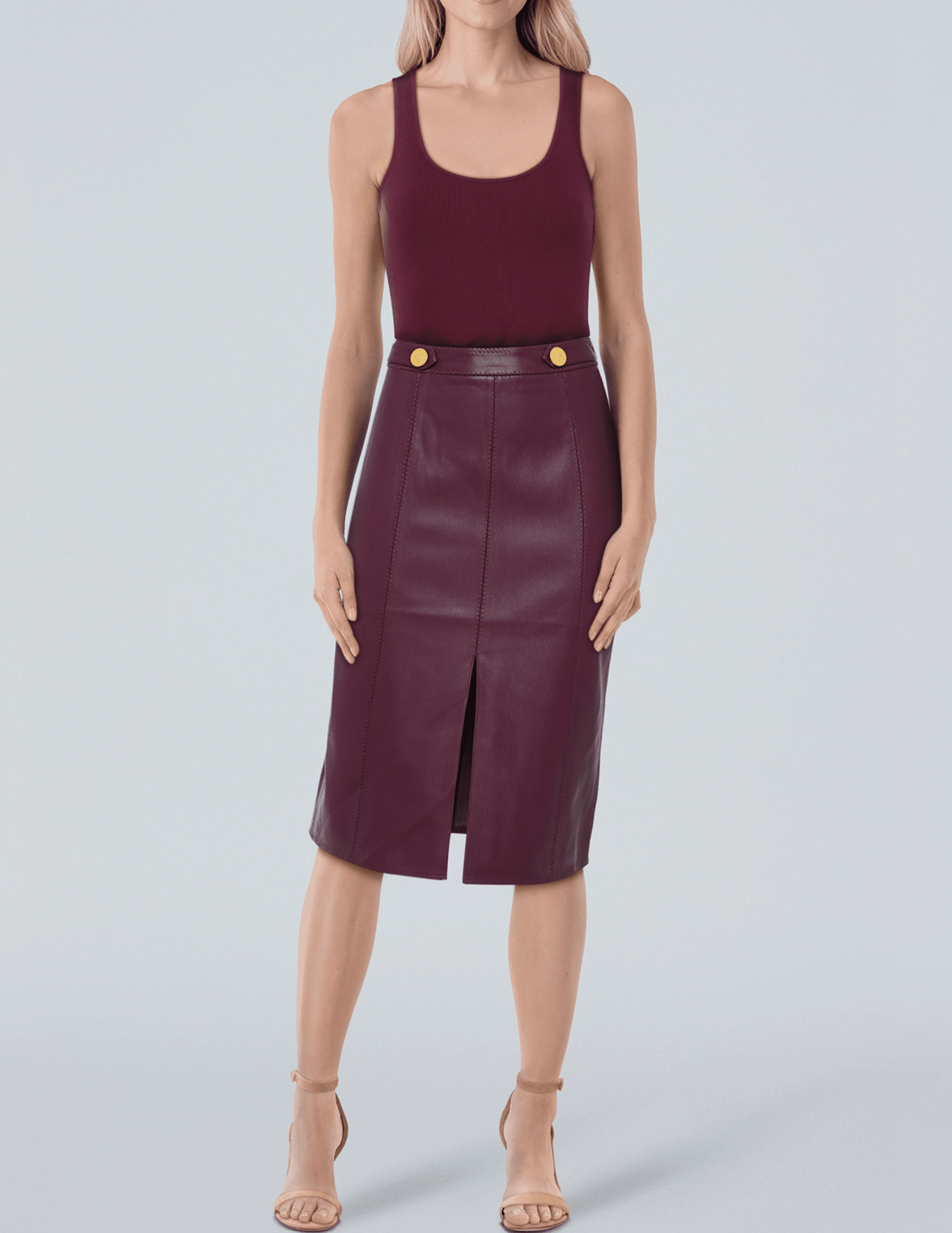 High Density Weave L'AGENCE Arlette Whipstitch Midi Skirt