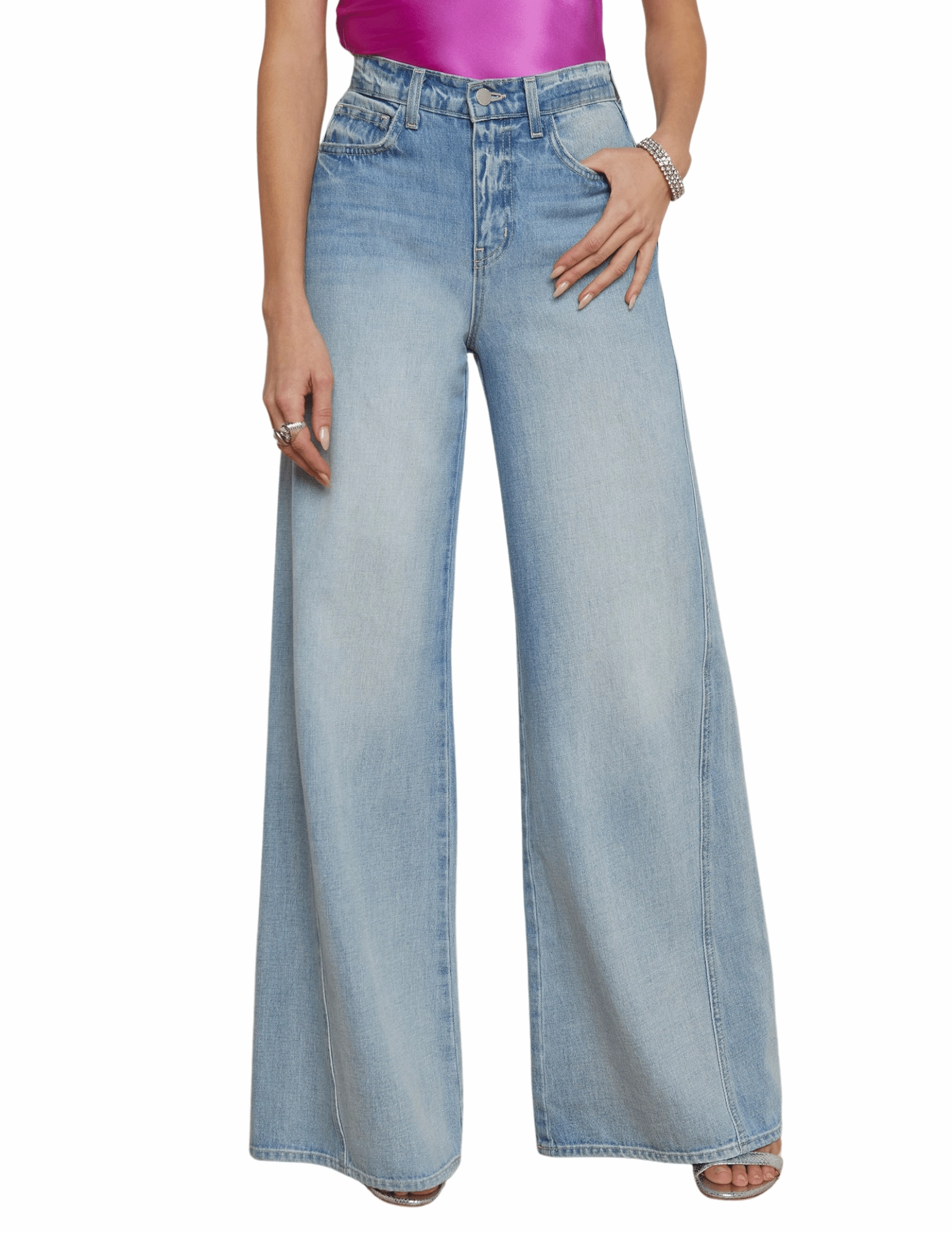 Metallic accents L??AGENCE Beau T-Seam Wide Leg Jeans in Fontana