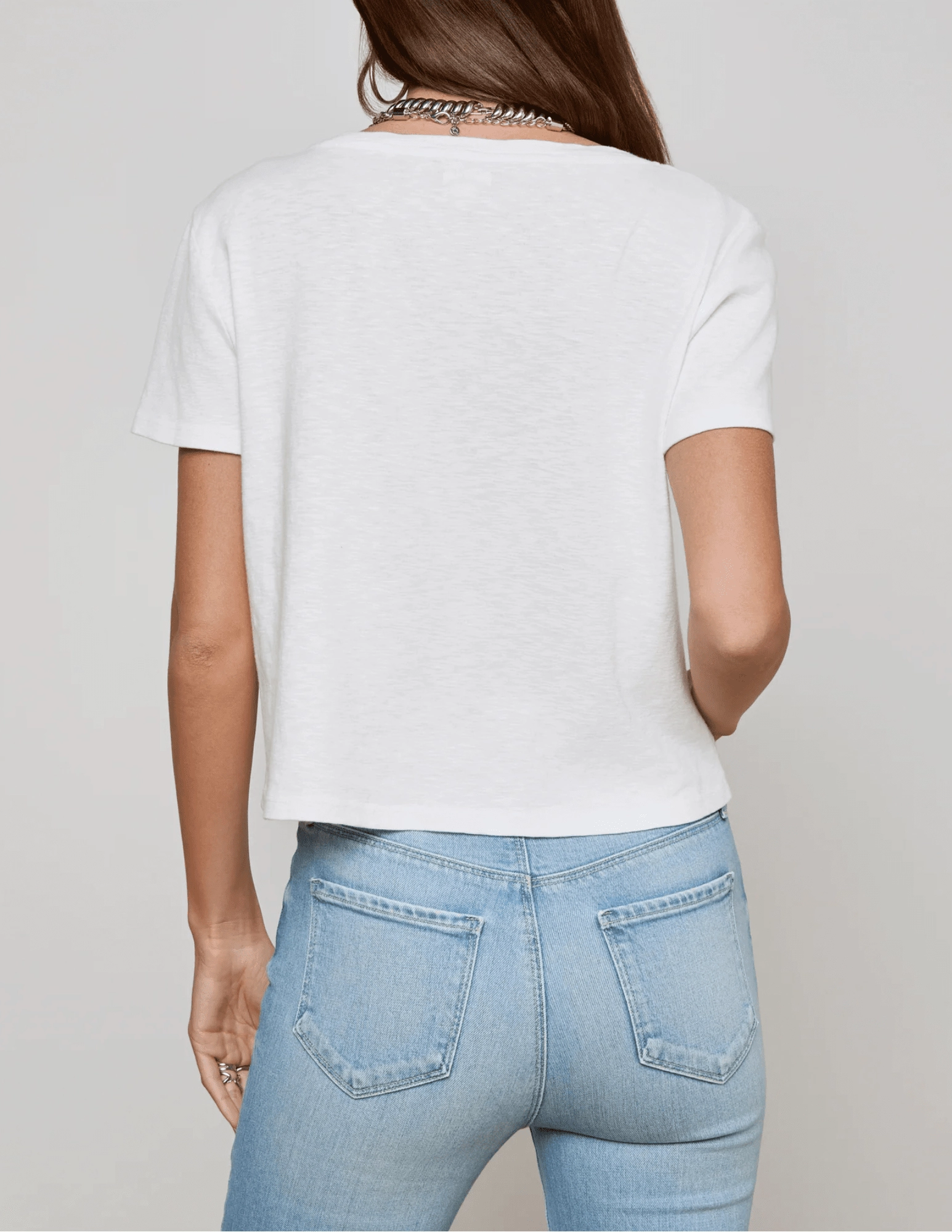 Flattering Drape L'AGENCE Carly Short Sleeve V-Neck Tee
