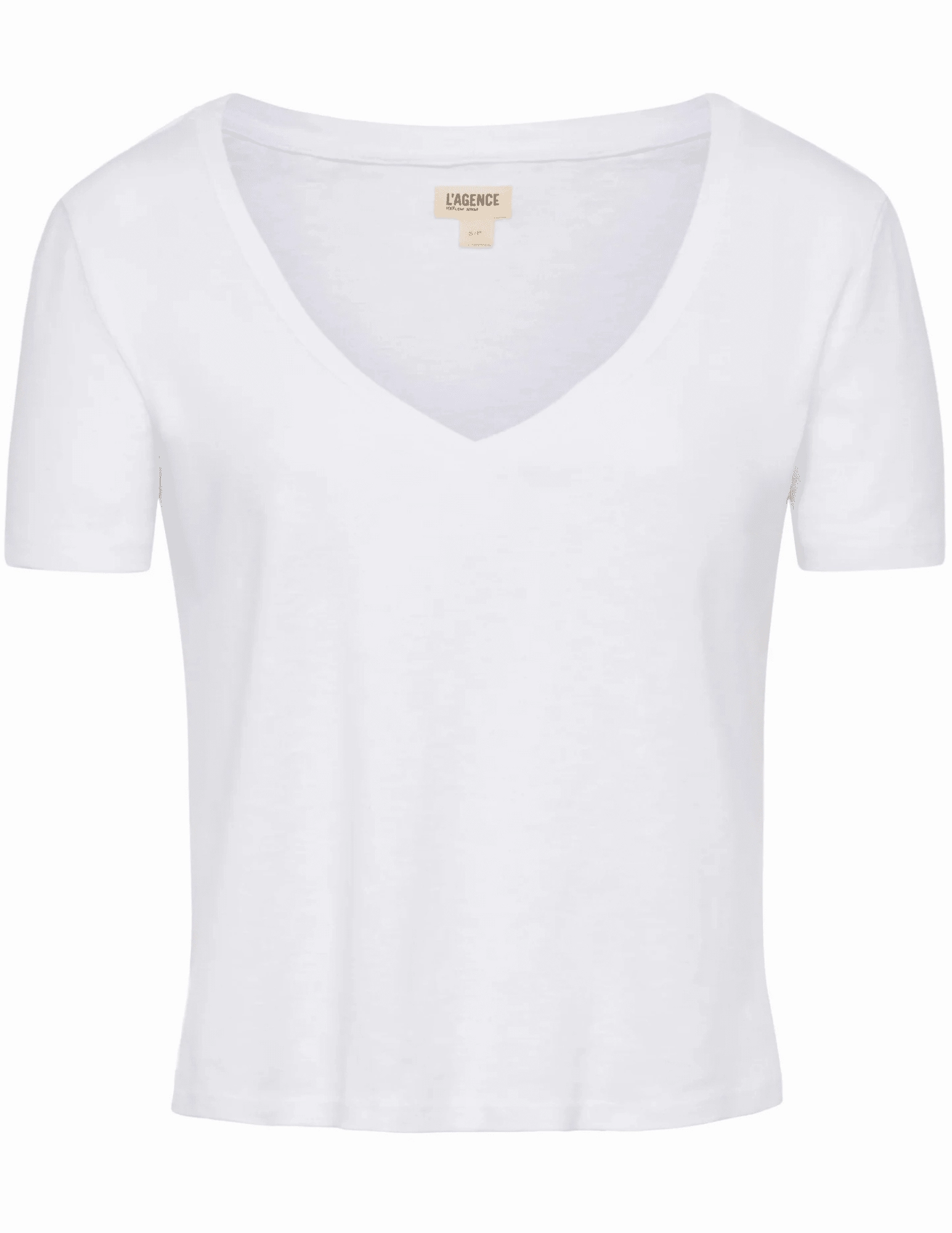 RibbedNeckBanding Workout Gear L'AGENCE Carly Short Sleeve V-Neck Tee