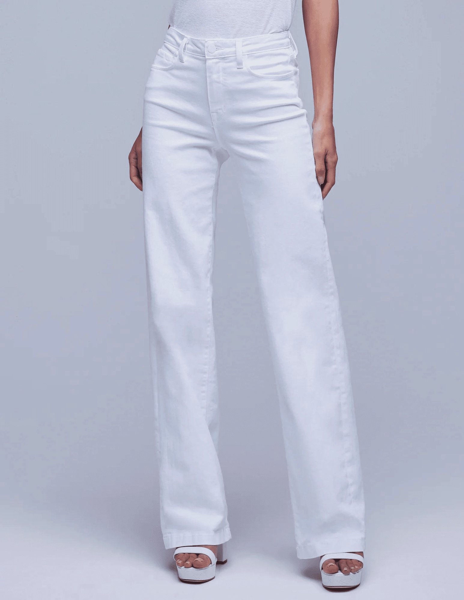 Beach Day Holiday Vibes Wear It All L'Agence Clayton High Rise Wide Leg Jean In Blanc In Blanc