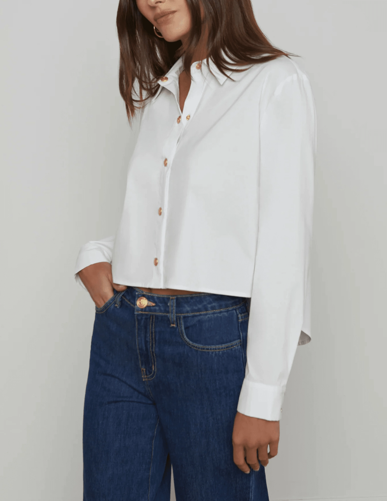 L'Agence Cosette Cropped High Low Blouse Airflow Vents ReflectiveTrims