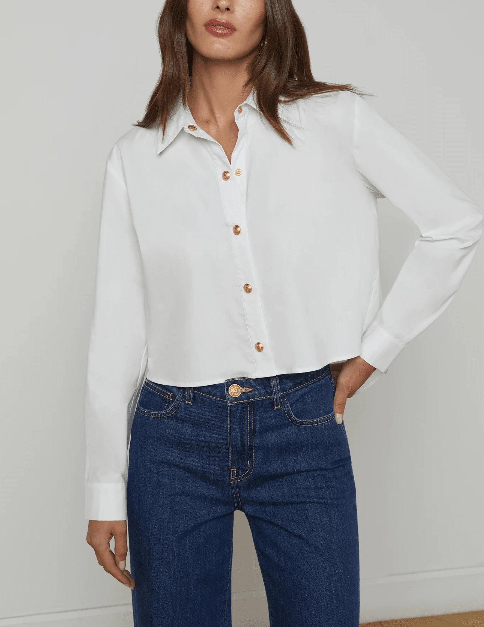 Layered Collar System Ultra Soft Handfeel L'Agence Cosette Cropped High Low Blouse