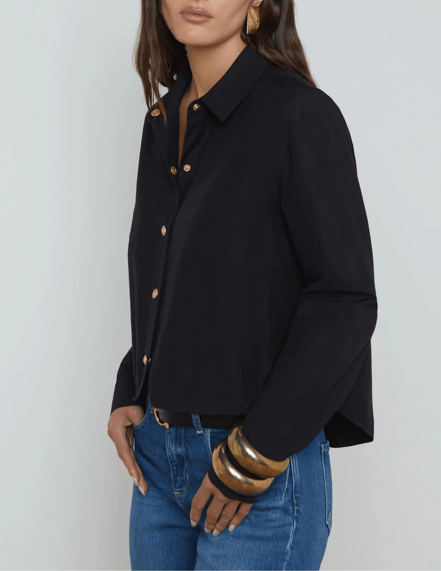 Casual Style Soft Stretch L'Agence Cosette Cropped High Low Blouse