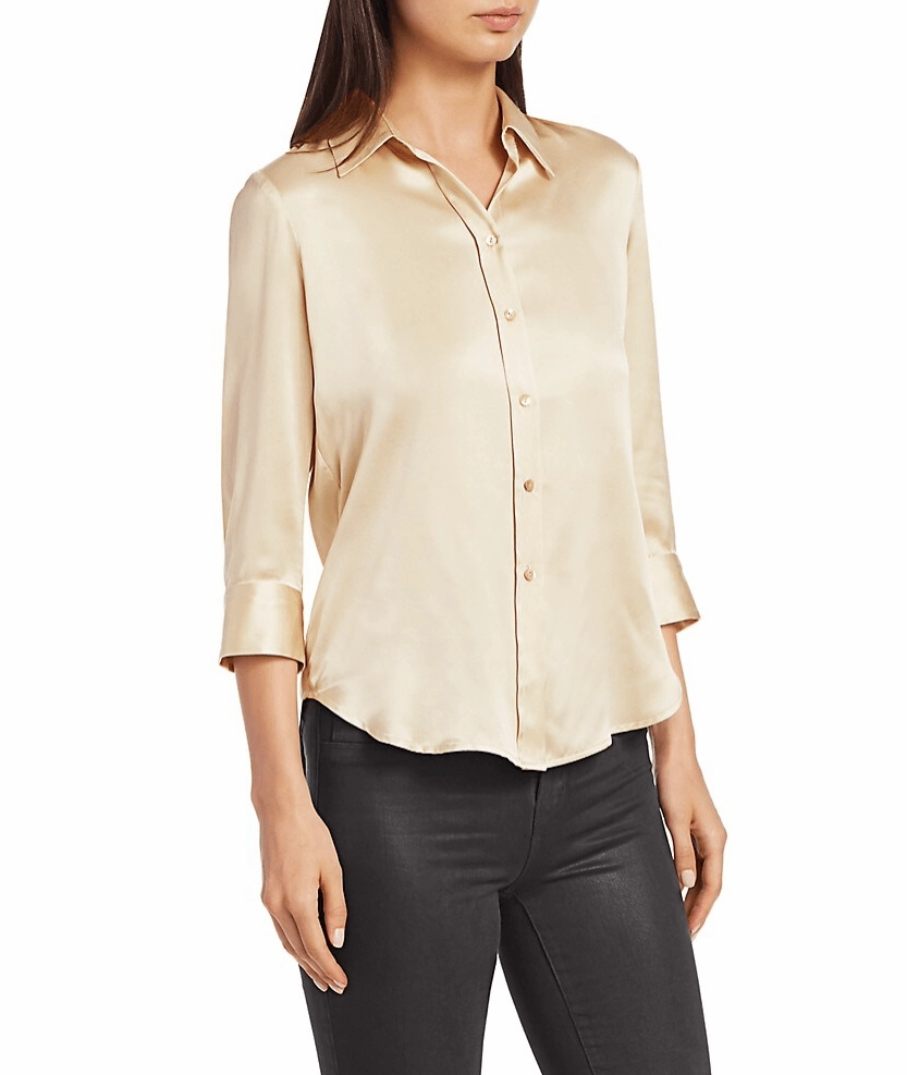 Smooth Fabric Premium Stretch L'Agence Dani Three Quarter Sleeve Blouse in Champagne