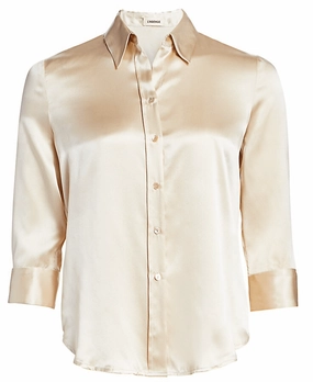 L'Agence Dani Three Quarter Sleeve Blouse in Champagne HiddenDrawcord Zero Waste Manufacturing