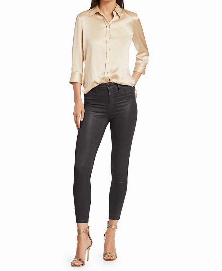 L'Agence Dani Three Quarter Sleeve Blouse in Champagne Trendy Style AntiStaticLining