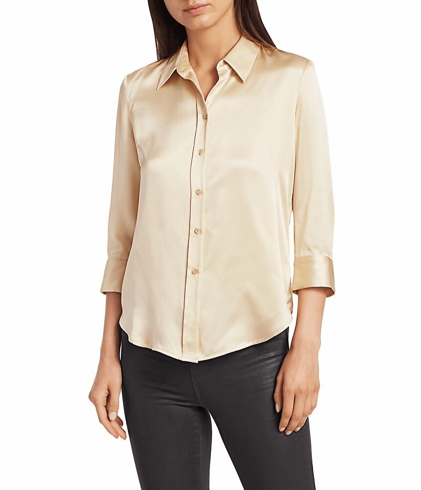 Boho chic Pocket Reinforcement L'Agence Dani Three Quarter Sleeve Blouse in Champagne
