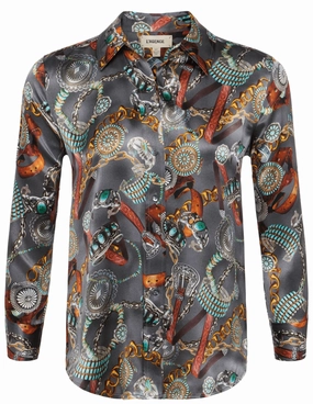 AbrasionResistant L'AGENCE Dani Three Quarter Sleeve Blouse in Multi Western Belt