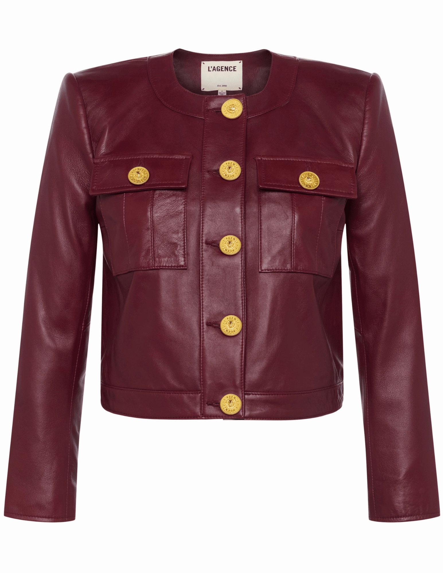 Seamless Street Fit Textured Finish L'AGENCE Deidra Collarless Leather Jacket