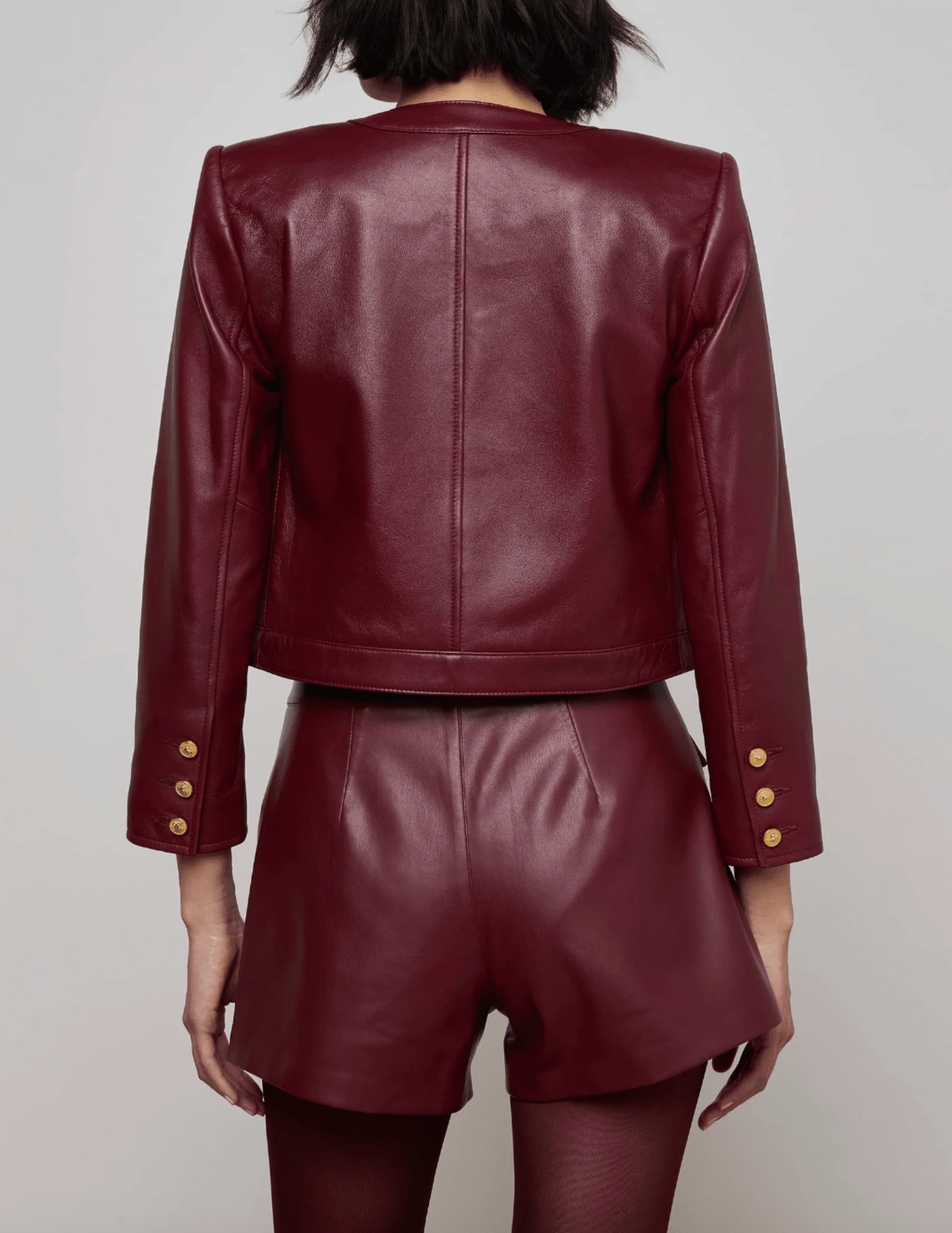L'AGENCE Deidra Collarless Leather Jacket Moisture Wicking Lining