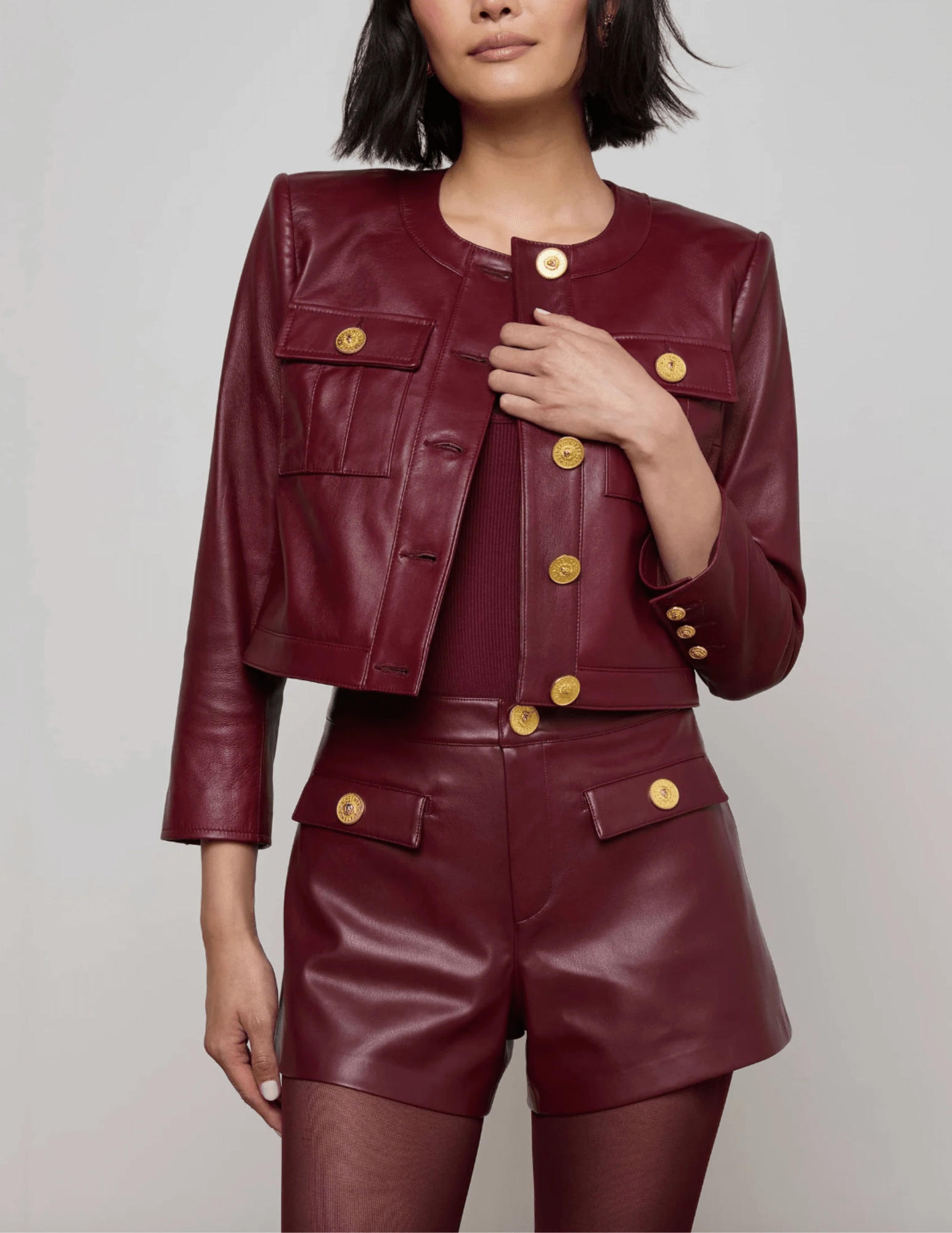Non Irritating Collar L'AGENCE Deidra Collarless Leather Jacket