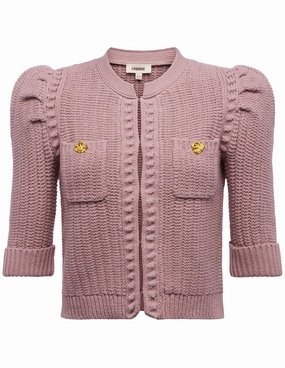 L'AGENCE Delilah Cropped Textured Cardigan Non Restrictive Cut Hypoallergenic Wool Mix