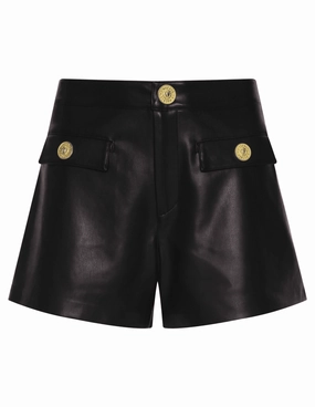 L'AGENCE Dionne Vegan Leather Short in Black Adjustable drawstring