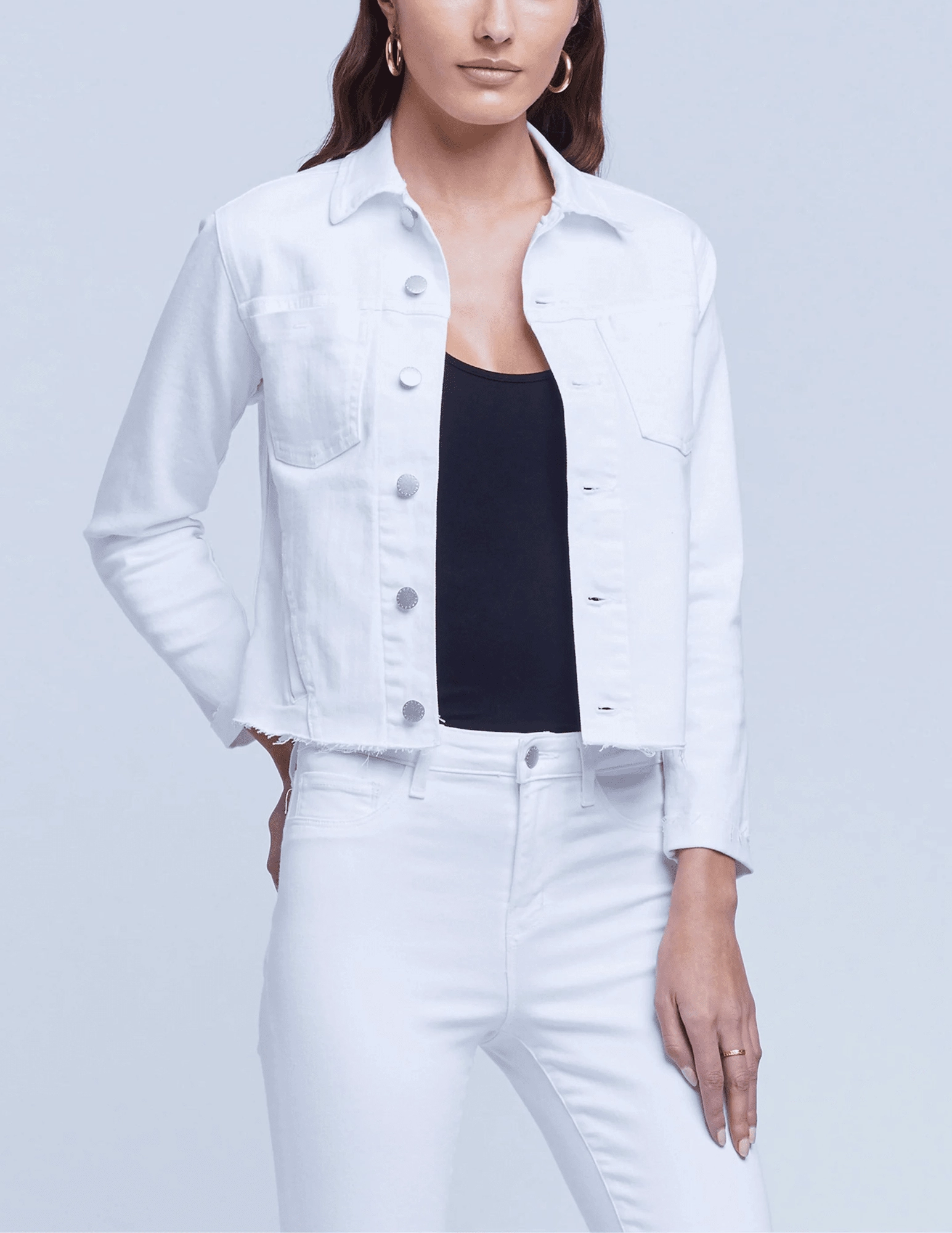 L'AGENCE Janelle Slim Raw Jacket in Blanc Stretchable Design