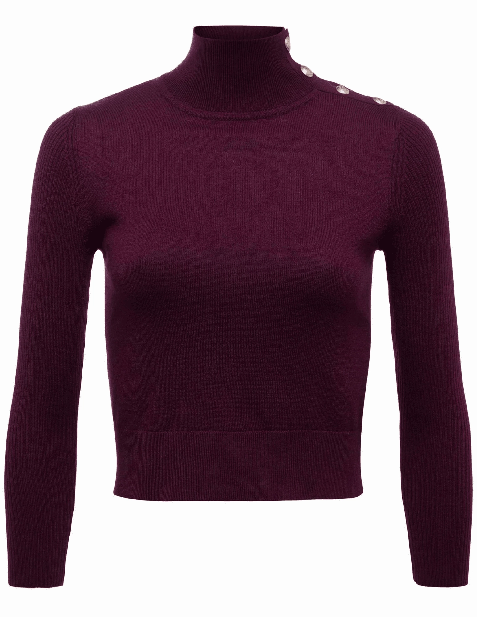 L'AGENCE Kamdyn Snap Button Mock Neck Sweater in Dark Port Transitional Style Fashionable Appeal