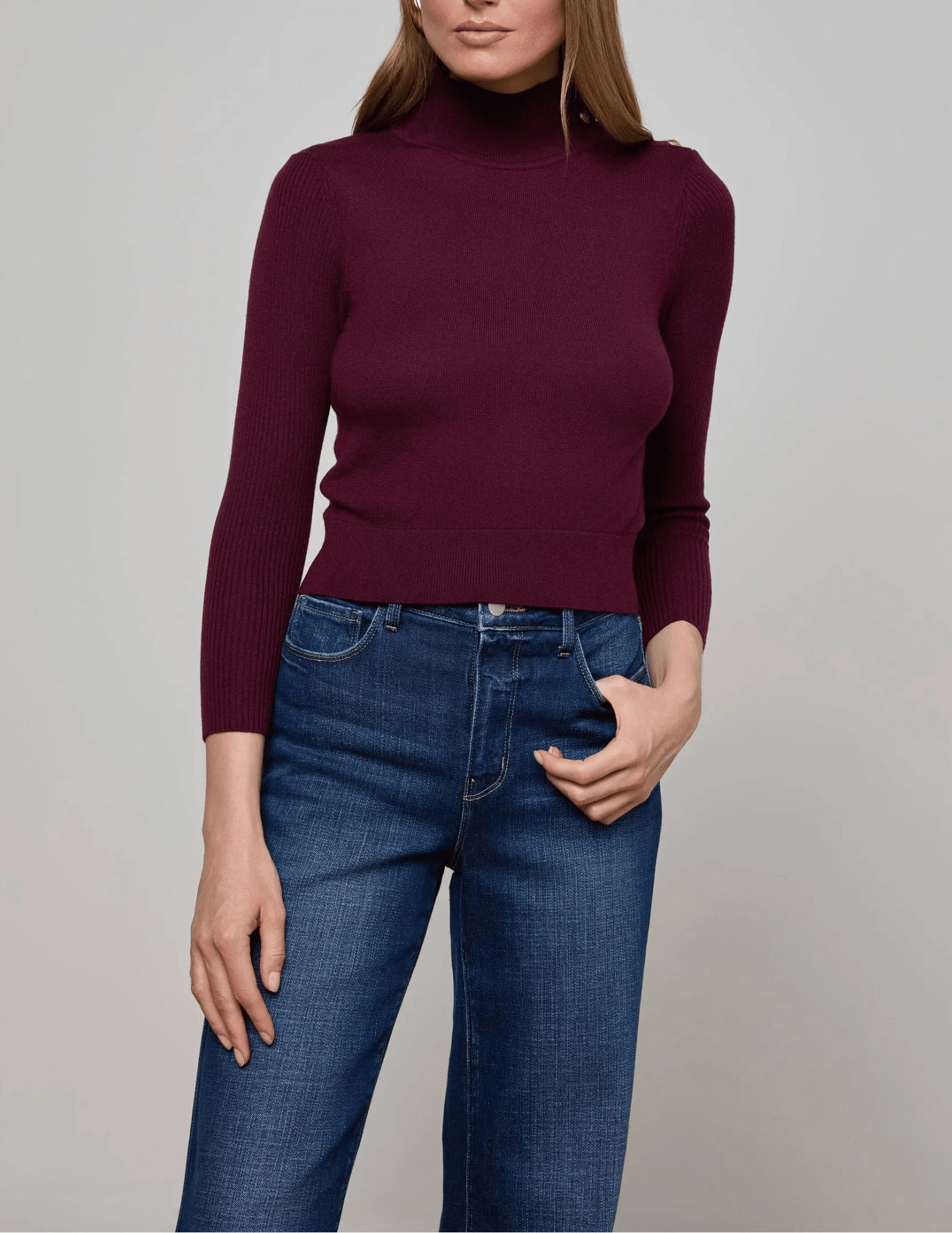 Air Flow L'AGENCE Kamdyn Snap Button Mock Neck Sweater in Dark Port