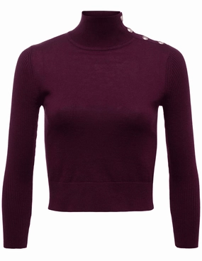 Cozy Thermal L'AGENCE Kamdyn Snap Button Mock Neck Sweater in Dark Port