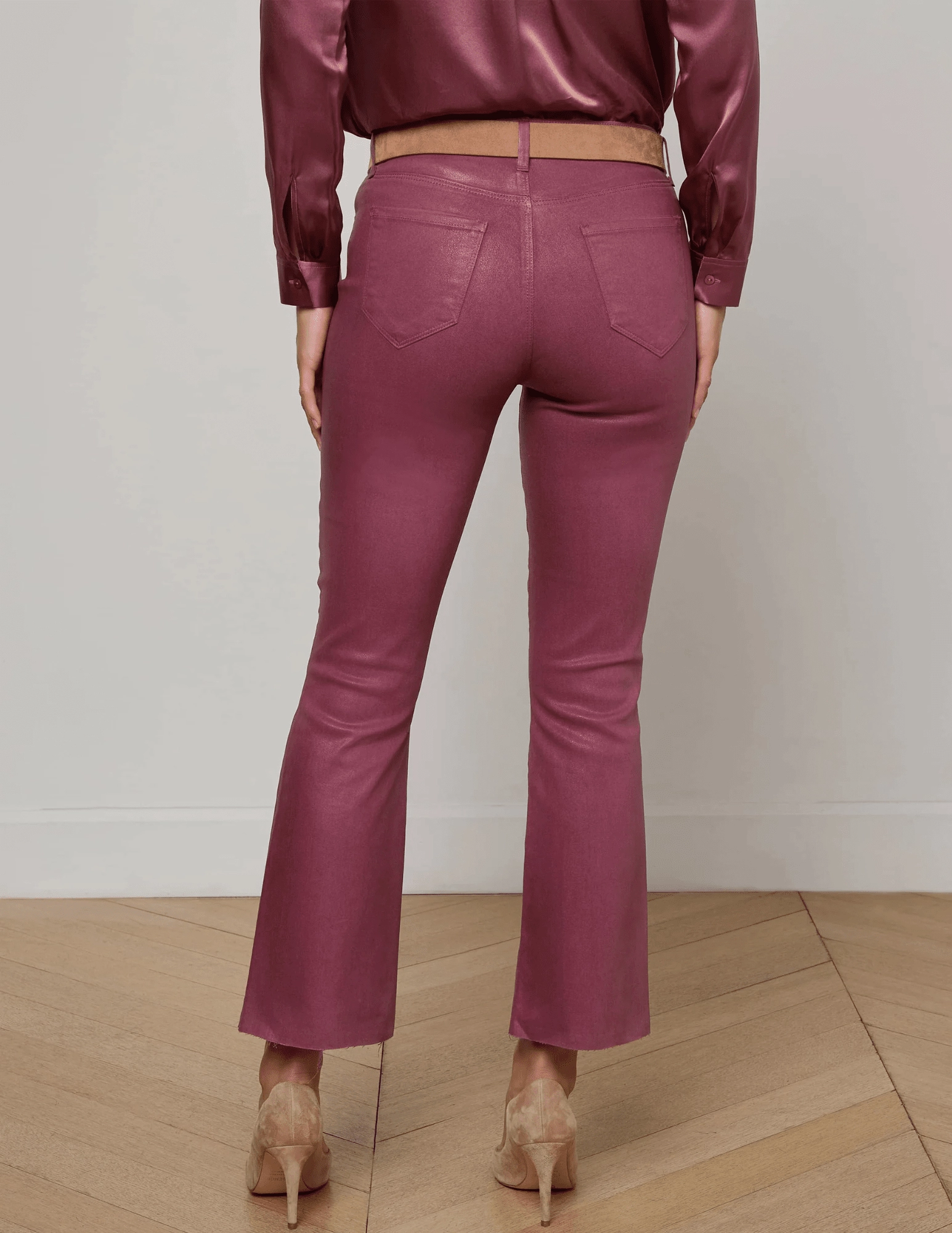 Pre Shrunk Fabric Casual Element L'AGENCE Kendra High Rise Cropped Coated Jeans in Deep Mauve