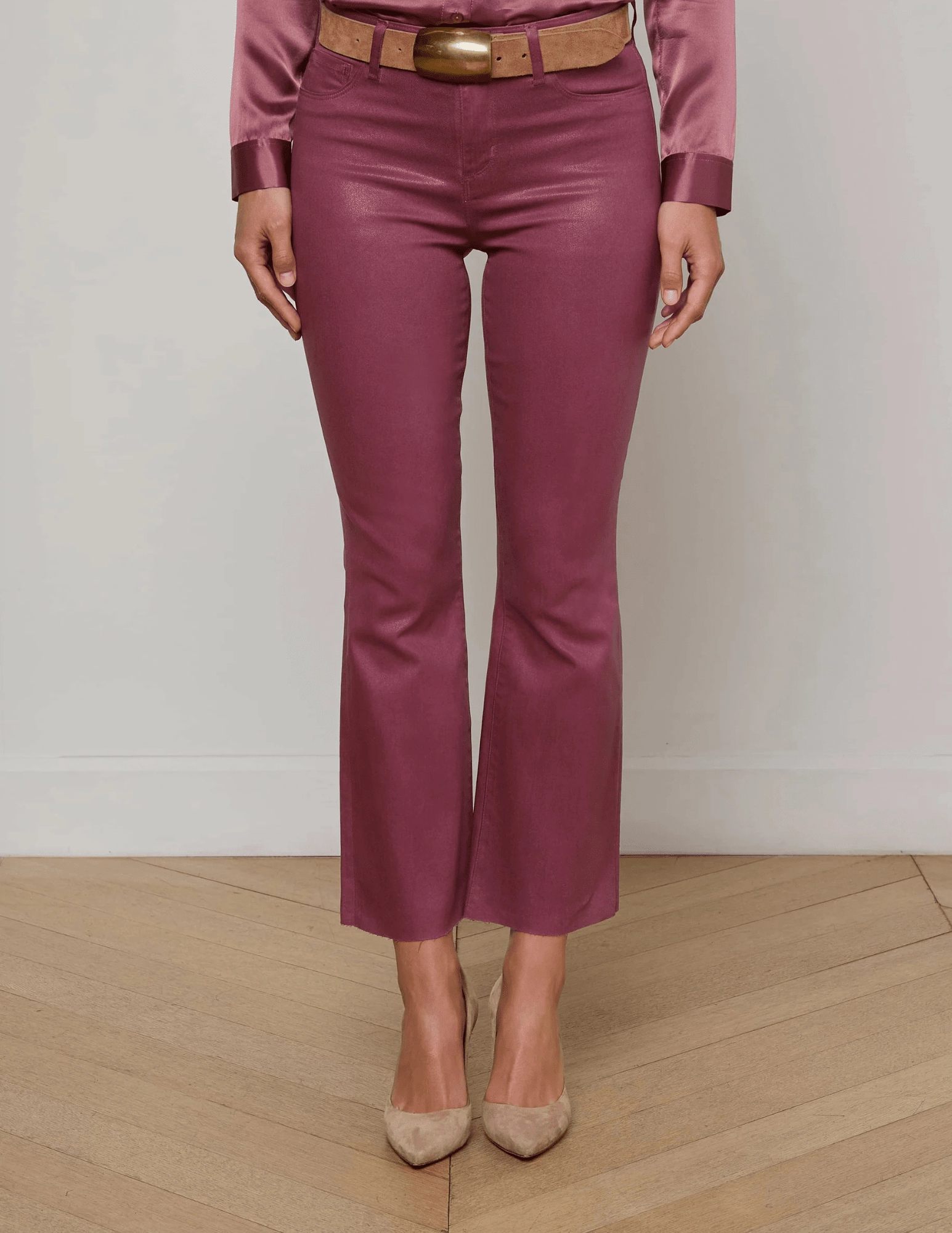 L'AGENCE Kendra High Rise Cropped Coated Jeans in Deep Mauve StretchWaistband