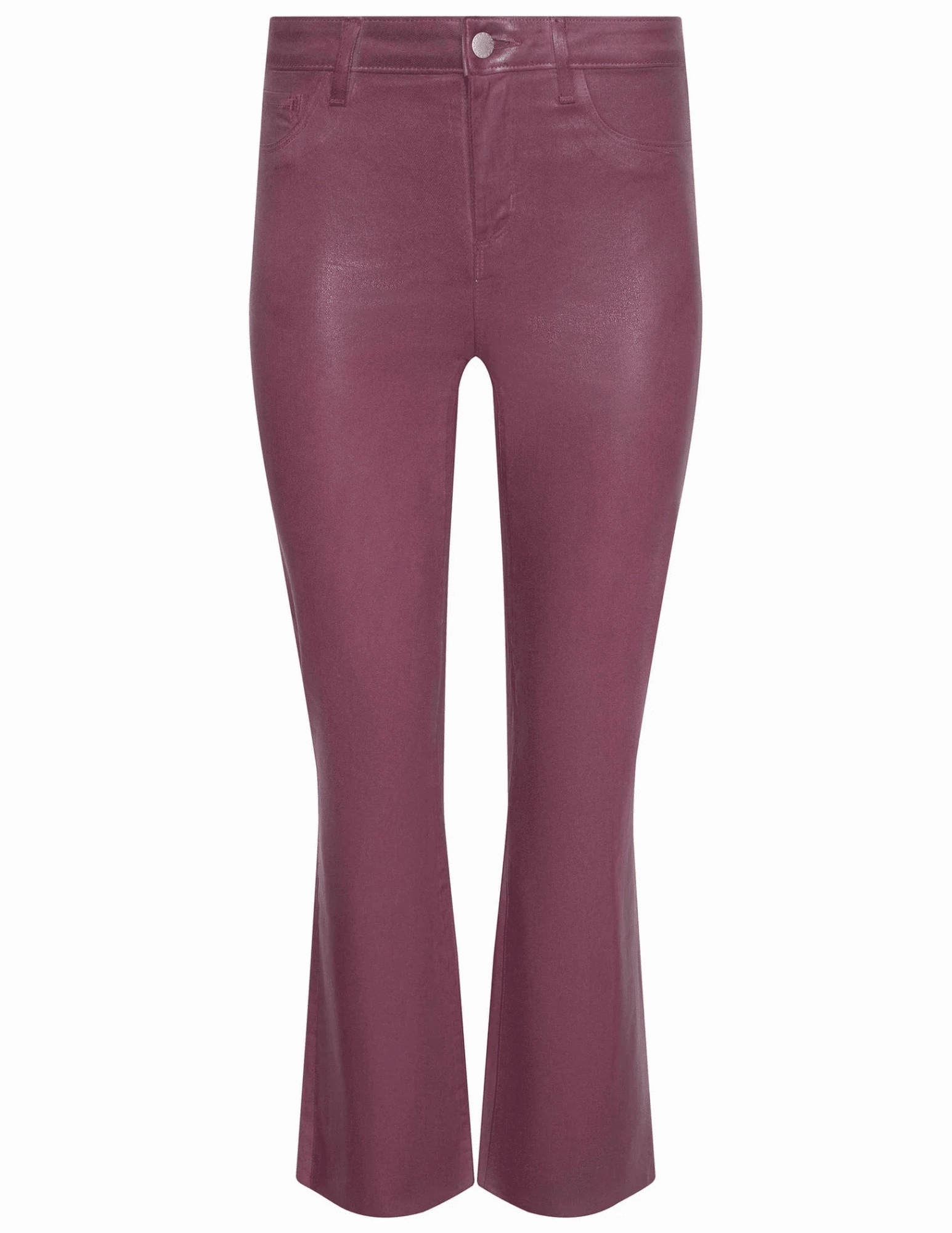 Polyester fabric Chilly Weather Fit L'AGENCE Kendra High Rise Cropped Coated Jeans in Deep Mauve