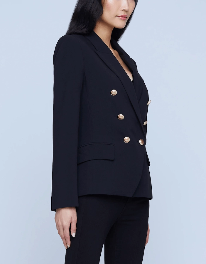 RipResistant Reinforcement RibbedKnitCollar L'Agence Kenzie Double Breasted Blazer