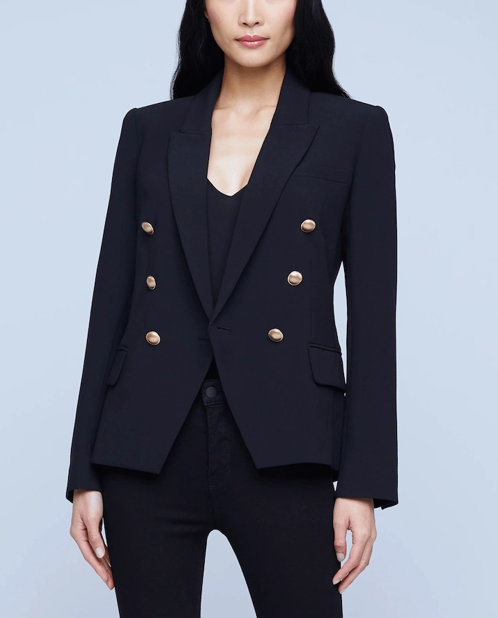 L'Agence Kenzie Double Breasted Blazer Softshell Construction AdjustableHem