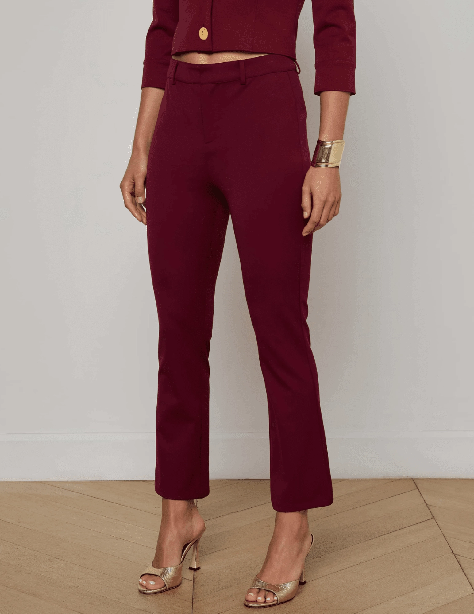 L'AGENCE Ketra Cropped Bootcut Trouser Black Cherry Moisture Wicking Technology Comfortable Design