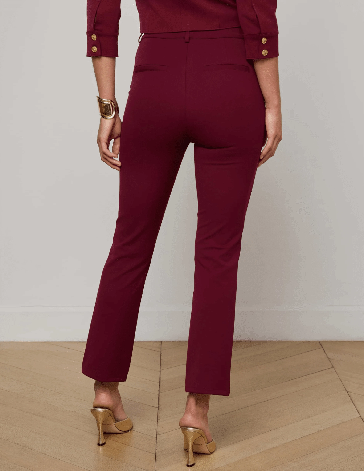 Breathable Mesh Panels L'AGENCE Ketra Cropped Bootcut Trouser Black Cherry