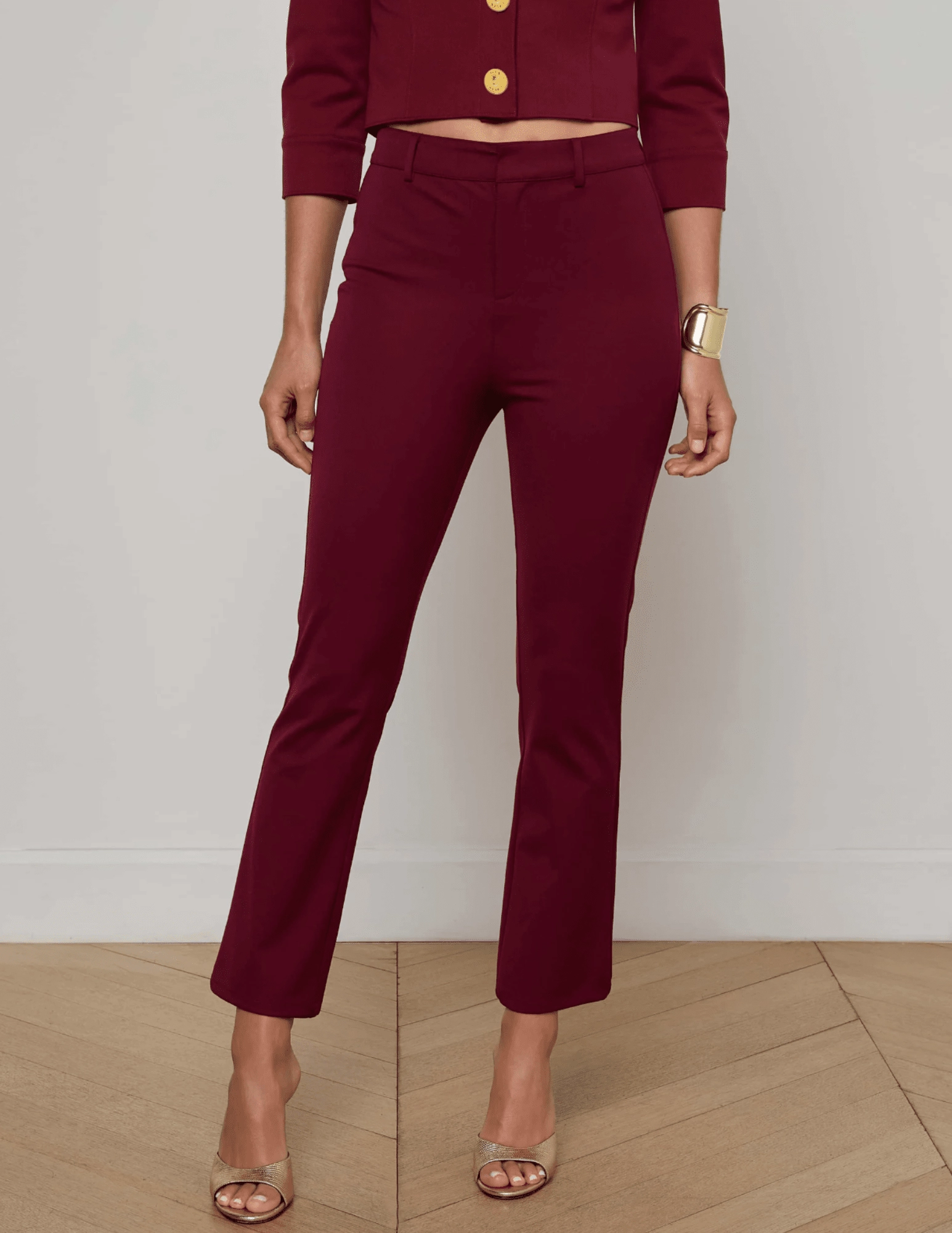 snag resistant AdjustableDrawstring L'AGENCE Ketra Cropped Bootcut Trouser Black Cherry