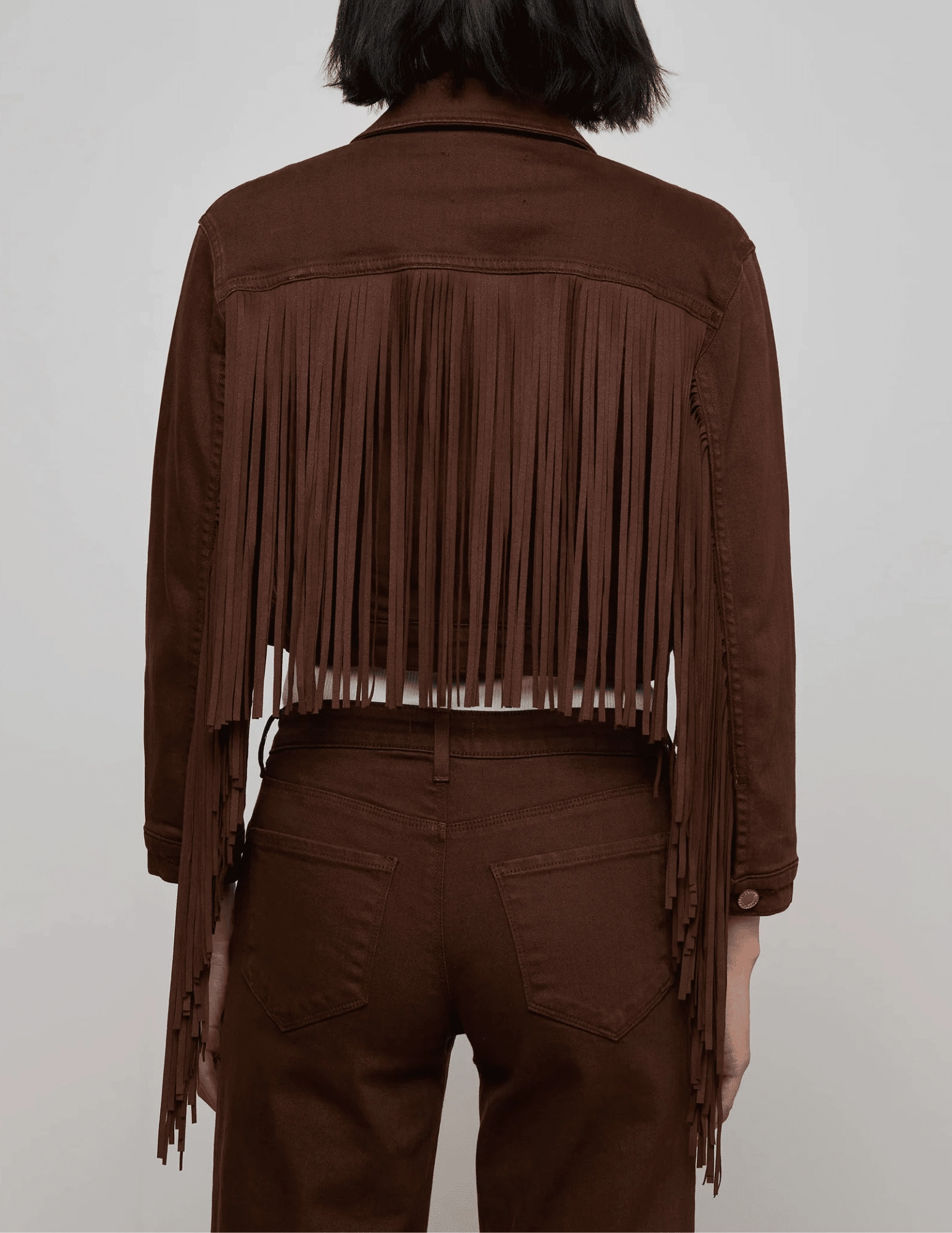 LowProfileWaistband L??AGENCE Koda Fringed Cropped Denim Jacket