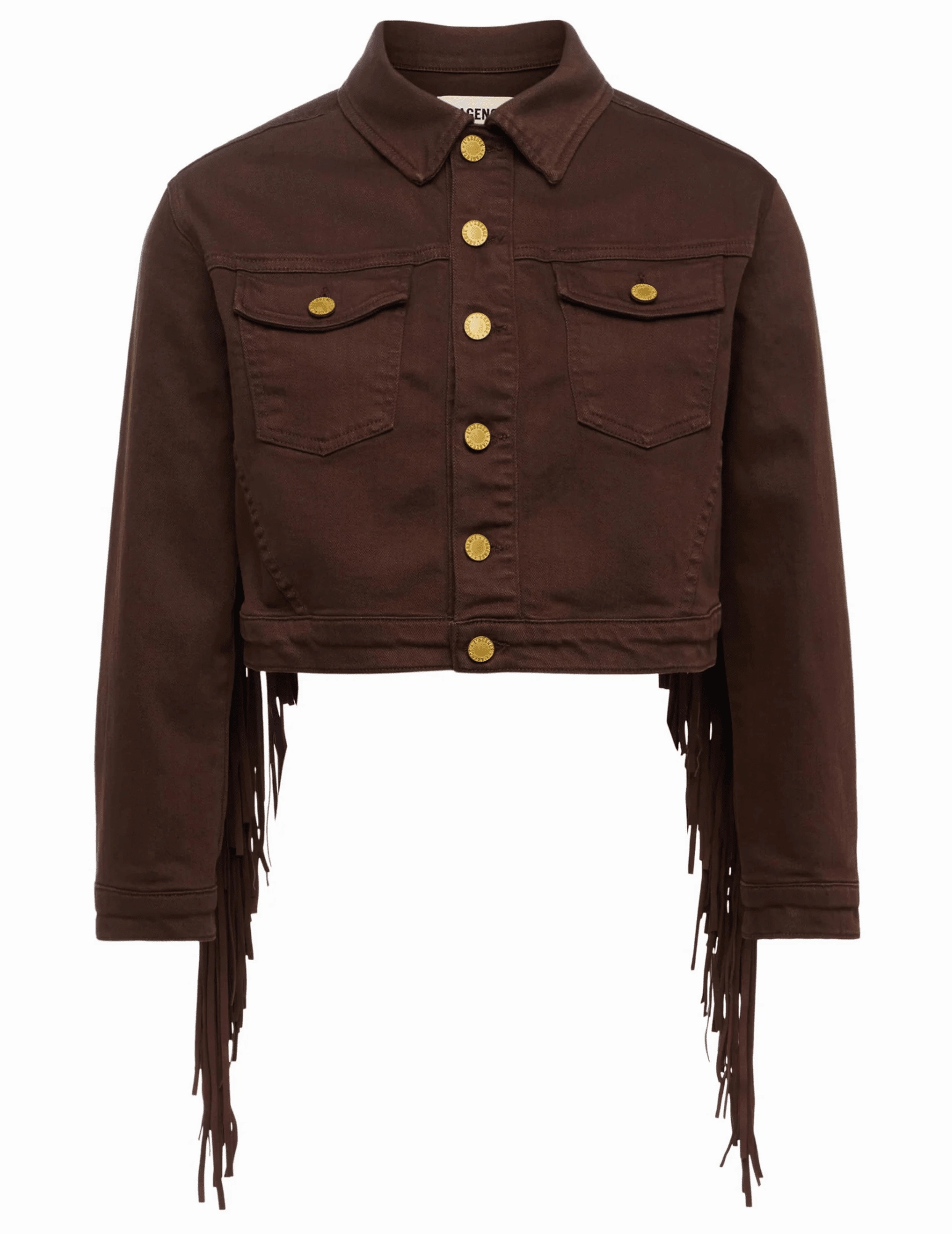L??AGENCE Koda Fringed Cropped Denim Jacket Anti Pill Technology Secure Closure System