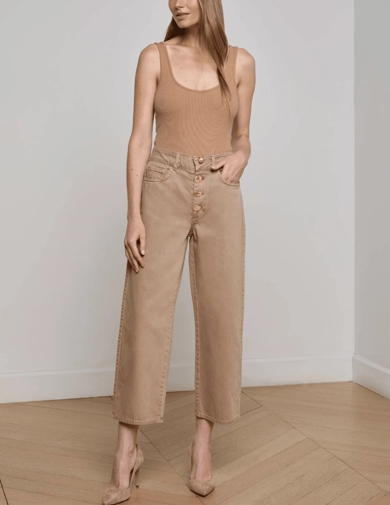 L??AGENCE Liora High Rise Cropped Jeans in Dark Cappuccino Match With All