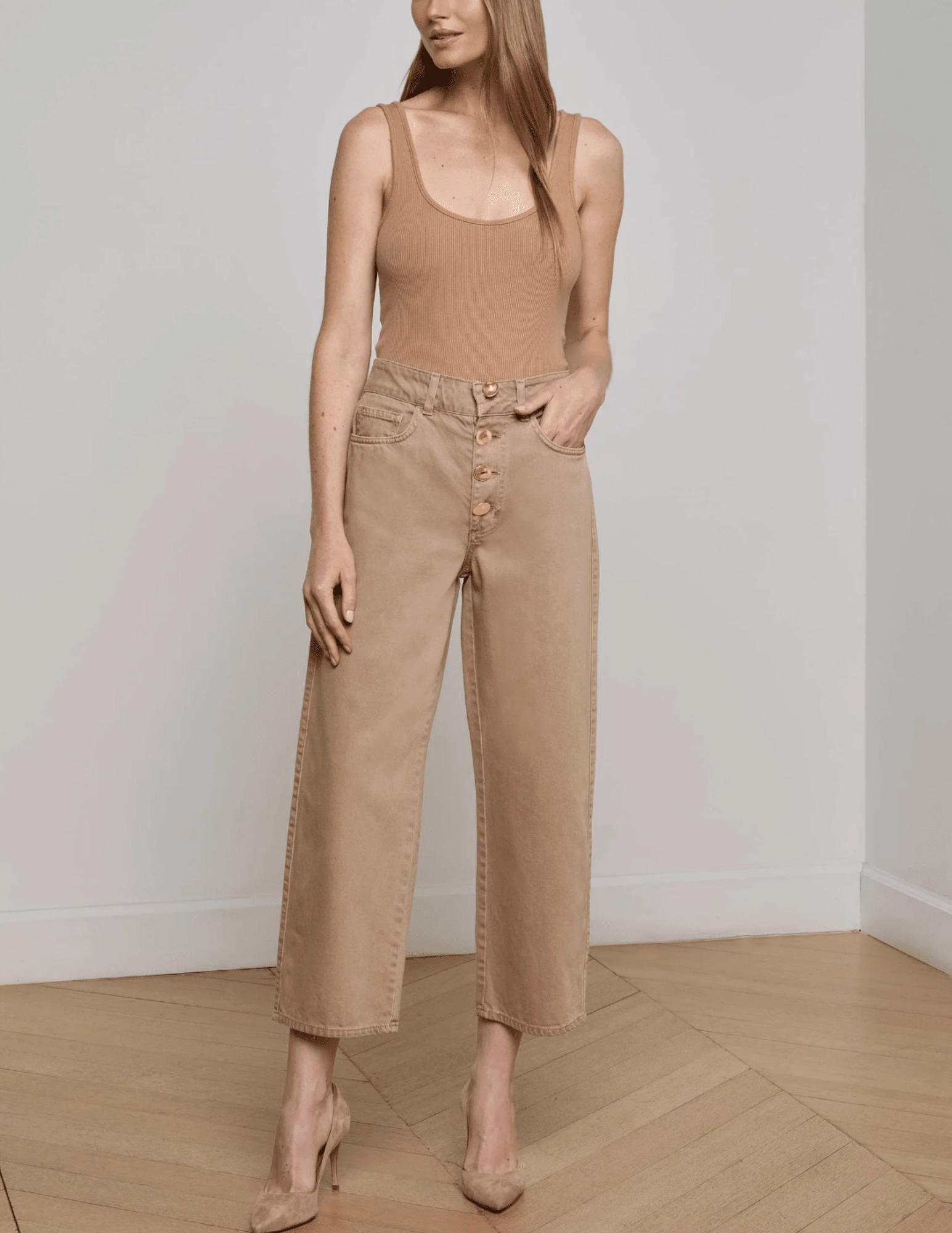 L??AGENCE Liora High Rise Cropped Jeans in Dark Cappuccino Thermal Lining