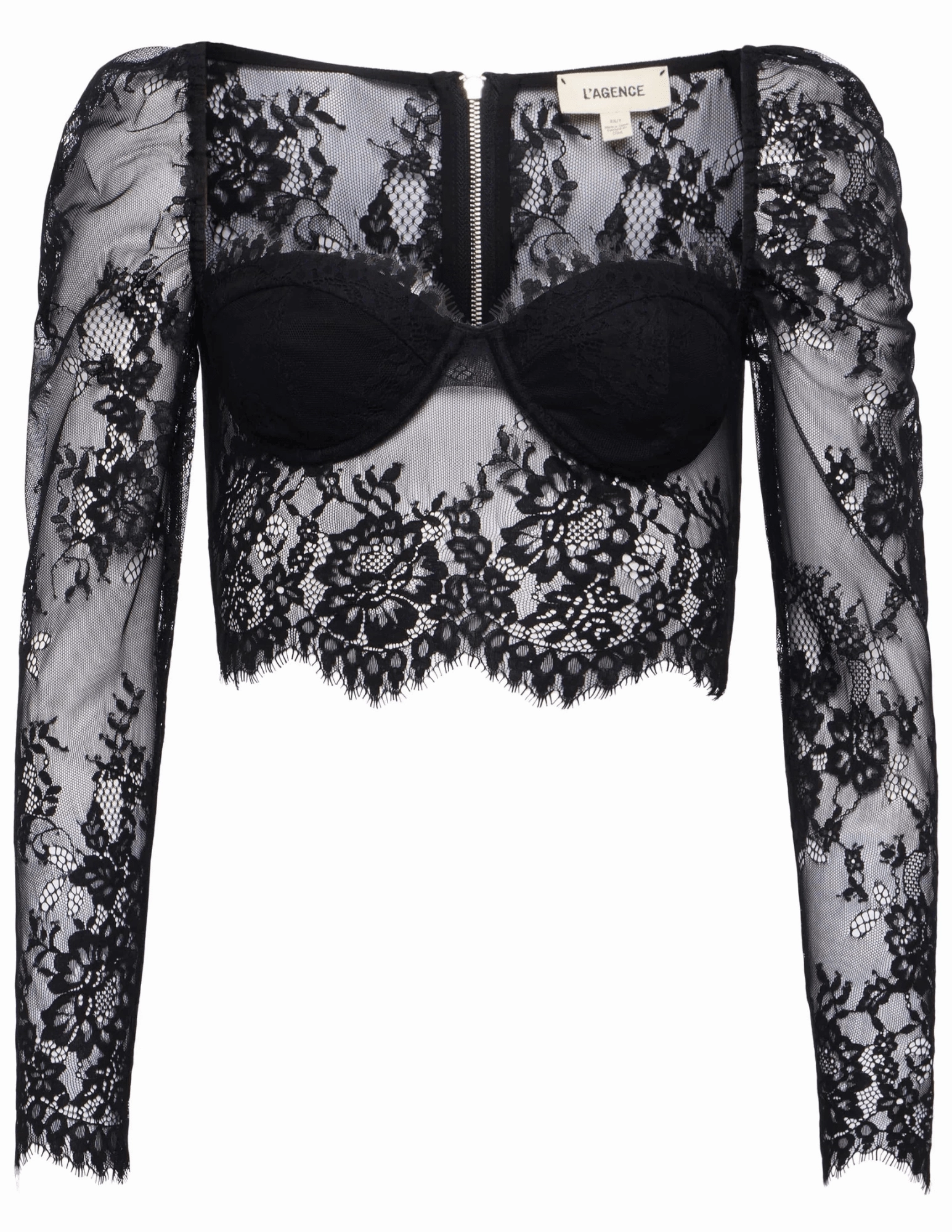 Breathable mesh lining Comfortable Layering L'AGENCE Lori Lace Bustier Top