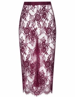 L'AGENCE Makena Lace Pencil Skirt in Dark Port Smooth Layer Structured Shape