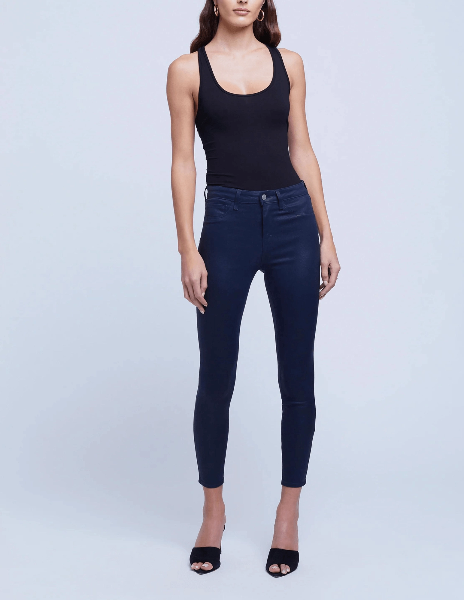 Reinforced Seams Side zipper L'AGENCE Margot High Rise Coated Jeans In Navy Coated