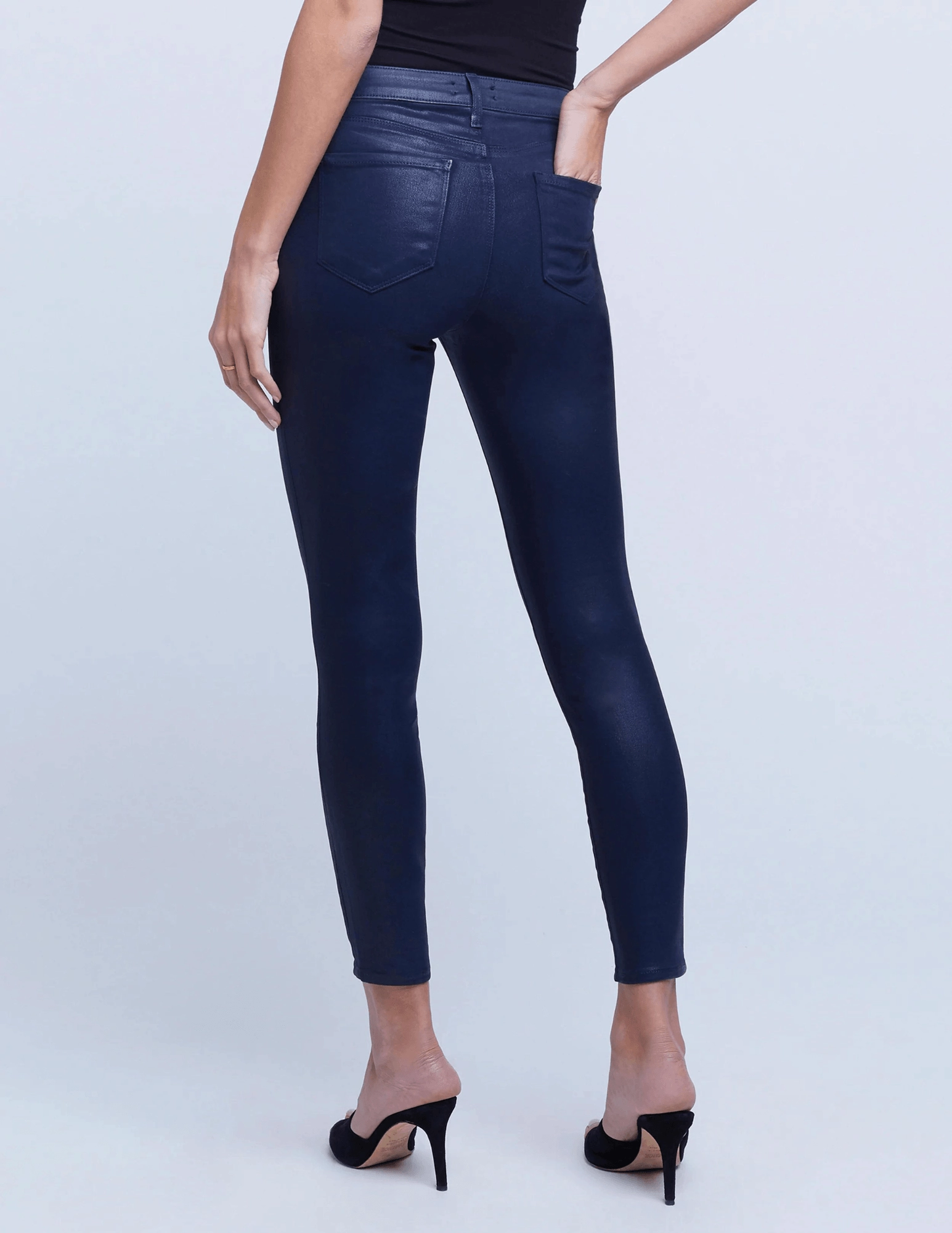 L'AGENCE Margot High Rise Coated Jeans In Navy Coated Flex Fit
