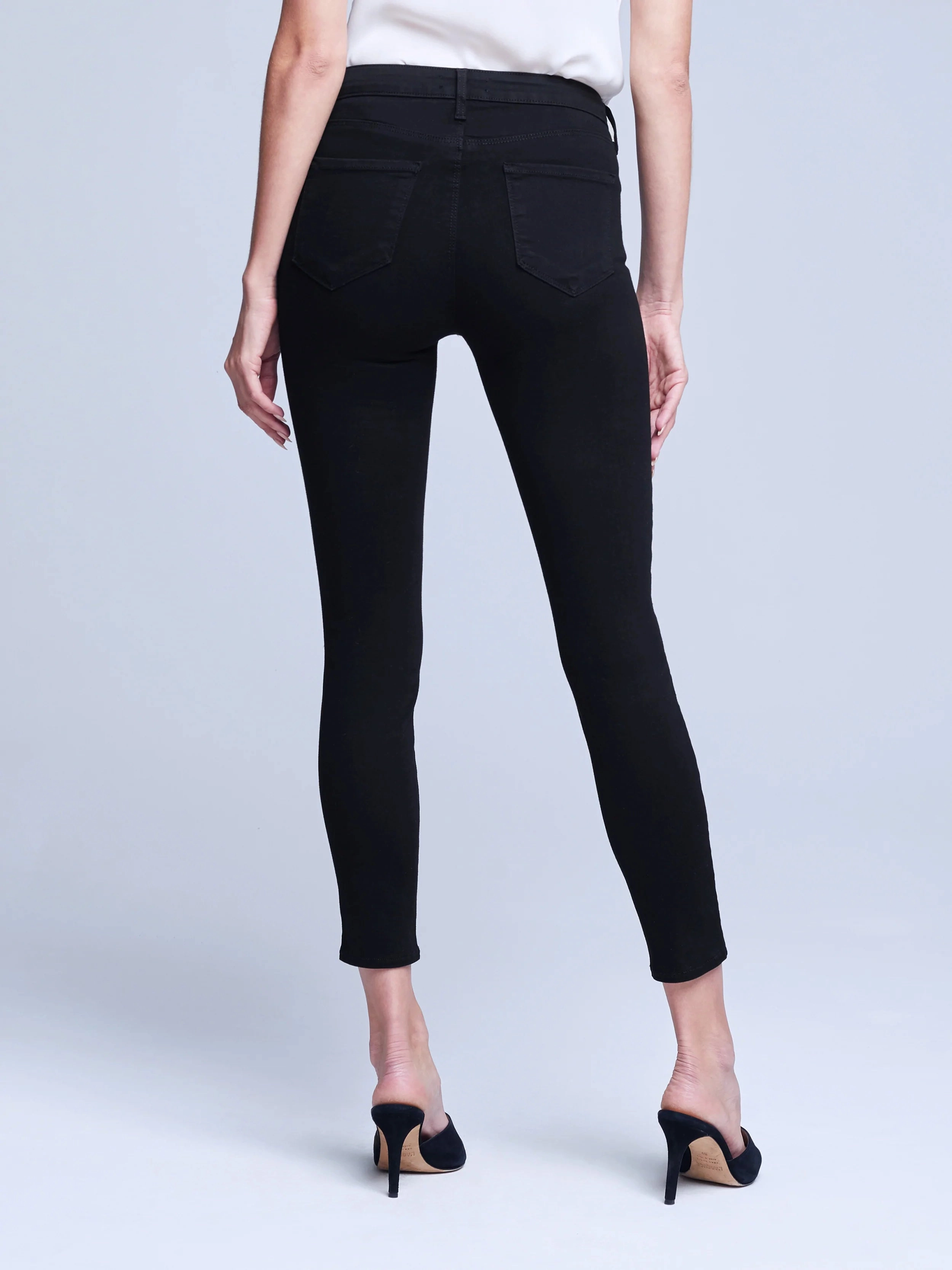 L'Agence Margot High Rise Skinny Jean In Noir Timeless Choice Smooth Road Trip