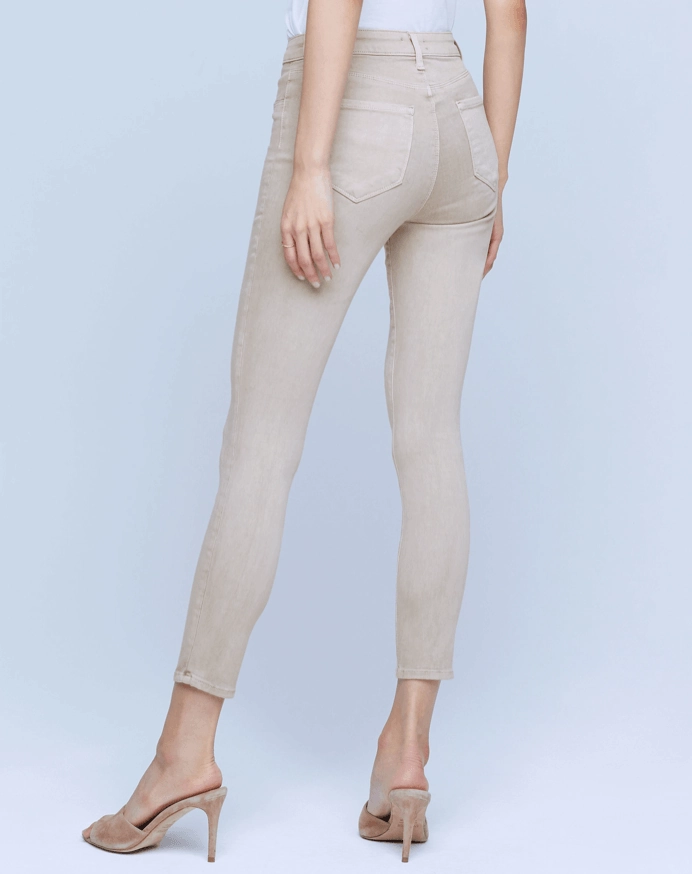 L'AGENCE Margot High Rise Skinny Jeans In Biscuit wrinkle free