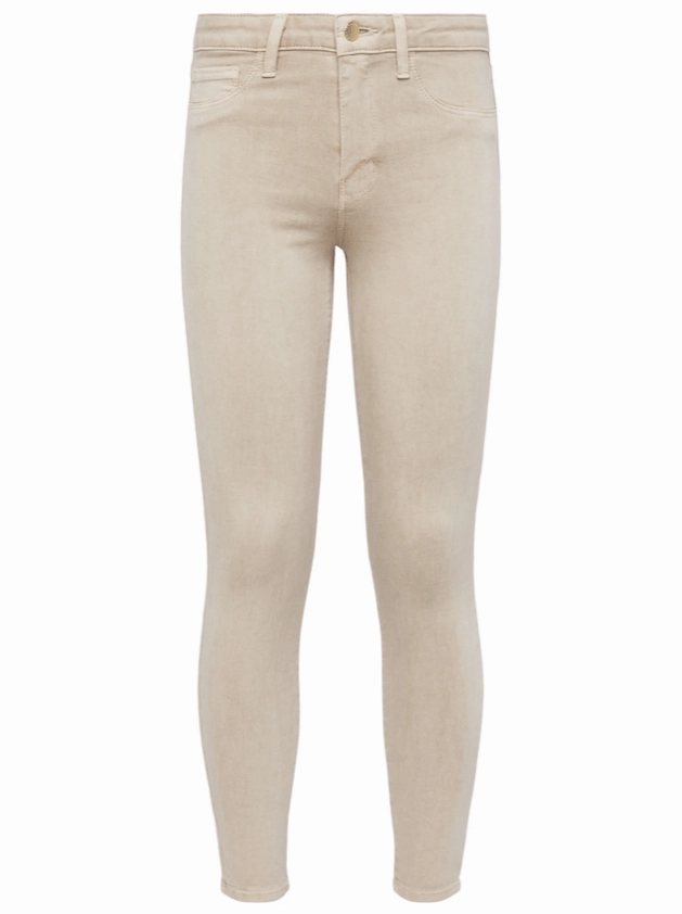 L'AGENCE Margot High Rise Skinny Jeans In Biscuit Non Binding Cuffs Smooth Fabric